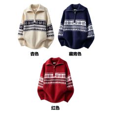 实拍!高级轻熟老钱风费尔岛半拉链翻领毛衣外套 M-3XL P49