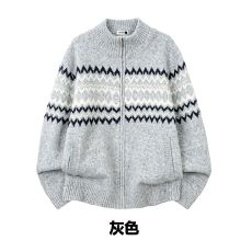 批发高级轻熟老钱风慵懒立领开衫<b class='q'>毛衣</b>外套  M-3XL P49