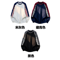 批发 M-3XL（纯棉华棉复合仿棉360克） 三条杠圆领拼接卫衣