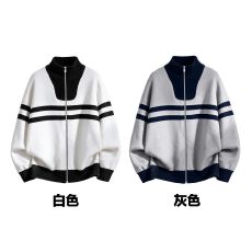 实拍! 高级轻熟老钱风慵懒风条纹立领开衫卫衣 M-3XL#  P50