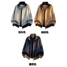 实拍! 高级轻熟老钱风绞花撞色立领针织毛衣 M-3XL#  P53