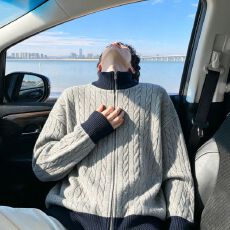 批发实拍! 高级轻熟老钱风绞花撞色立领针织毛衣 M-3XL#  P53