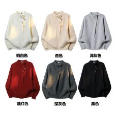 批发实拍! 高级轻熟老钱风不规则纽扣高领毛衣  M-3XL P46