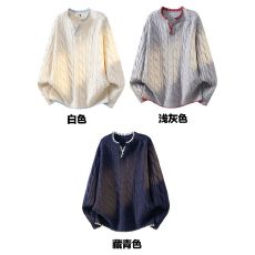 批发实拍! 高级轻熟老钱风v领宽松休闲套头针织毛衣 M-3XL P48