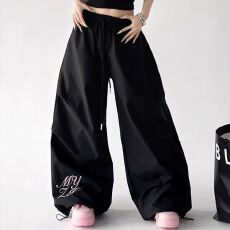 批发高密四面弹复合工装裤女新款宽松显瘦褶皱抽绳休闲裤爵士跳舞