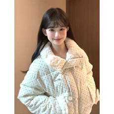 批发韩系甜美风波点毛领羽<b class='q'>绒</b>棉服外套女秋冬季宽松加厚保暖短款面包服