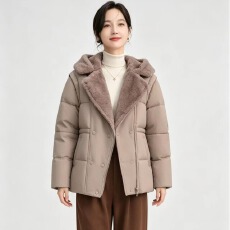 批发气质加<b class='q'>绒</b>毛<b class='q'>绒</b>大翻领棉服女冬季韩系宽松保暖通勤百搭连帽加厚棉袄