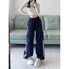 批发美式高街hiphop工装裤女早秋款宽松直筒嘻哈kpop舞蹈服阔腿运动裤
