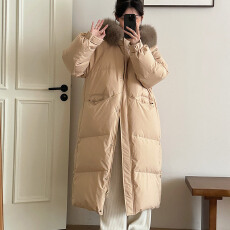 批发实拍中国结2024新款大毛领羽绒棉服女冬季<b class='q'>中长款</b>宽松过膝棉袄外套