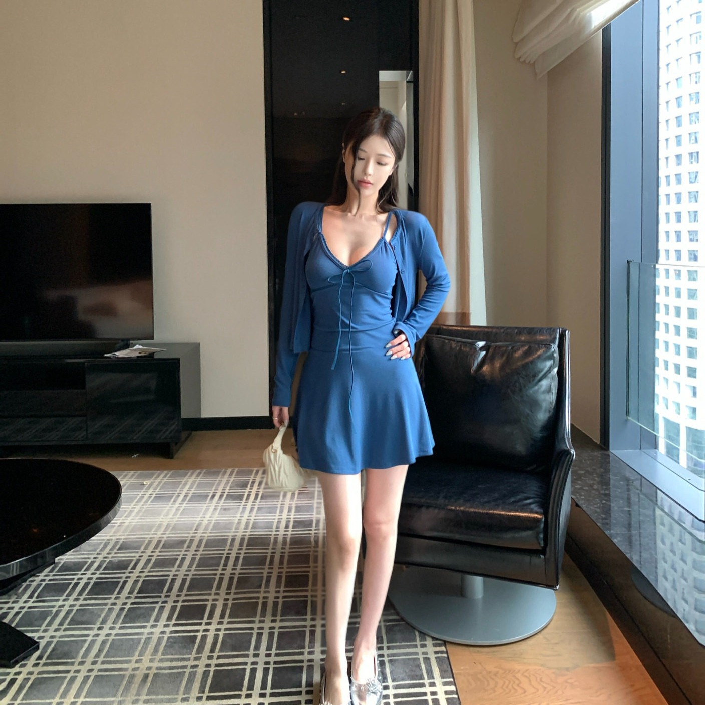 BY31197# 人棉+精细做工+车线紧密11针＋吊带长袖开衫外搭两件套  服裝批發女裝批發服飾貨源