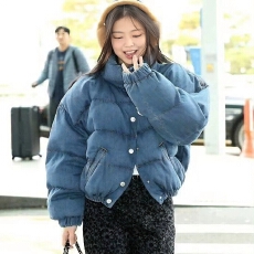 批发HEYGIRL黑哥 妮式穿搭 短款立领保暖面包服女冬季<b class='q'>牛仔</b>蓝羽绒<b class='q'>外套</b>