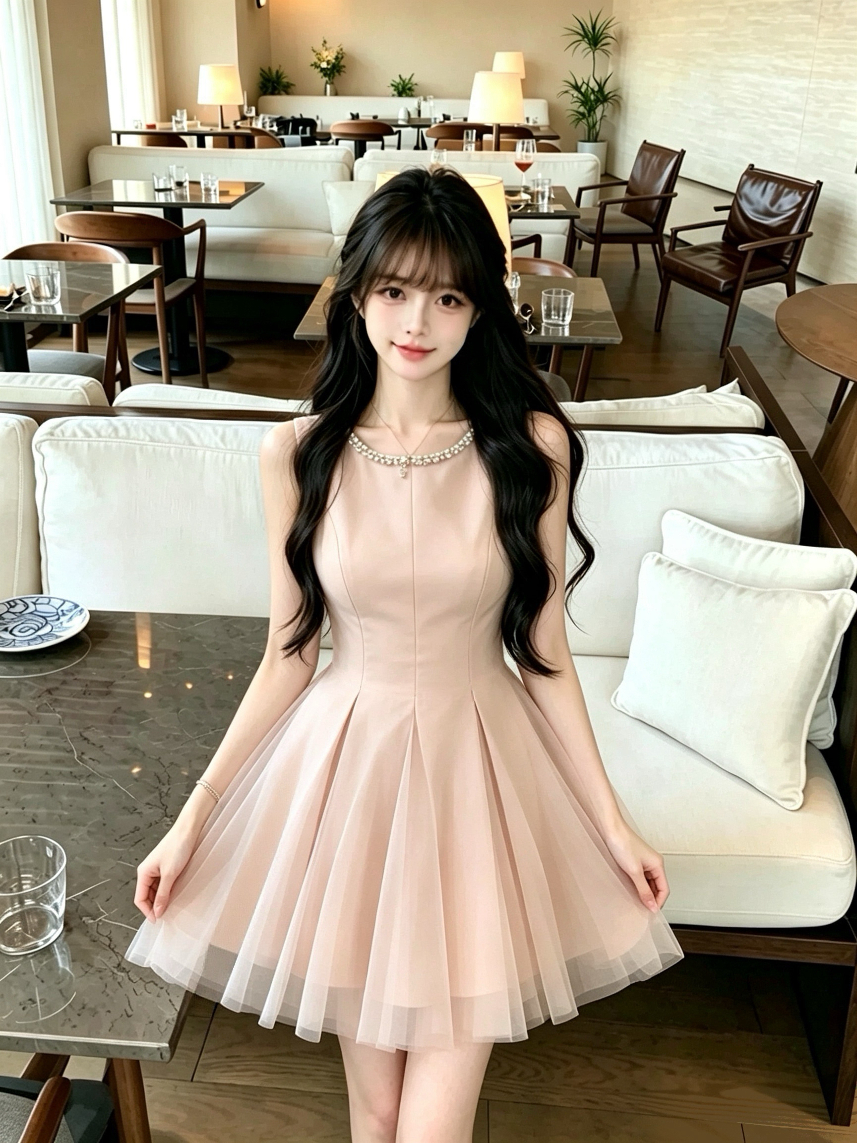 RY8272# 富家千金风连衣裙8片立体裁剪网纱拼接连衣裙生日裙成人礼裙子