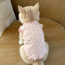 批发飞袖碎花宠物背心泰迪雪纳瑞狗狗家居服春秋天公主防掉毛猫咪衣服