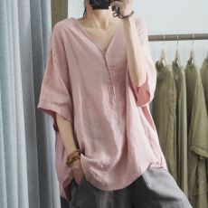 批发<b class='q'>欧美</b>跨境夏季新款亚马逊时尚气质女装半袖衬衫大码宽松棉麻上衣女