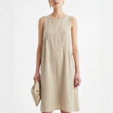 批发跨境欧美<b class='q'>棉麻</b>女装夏季新款气质显瘦宽松休闲中长<b class='q'>背心</b>无袖连衣裙