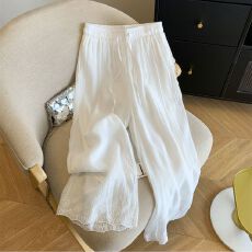 批发【有内衬】大码女慵懒风刺绣花边天丝苎麻阔腿<b class='q'>九分裤</b>子女夏季