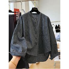 批发新品<b class='q'>秋</b>装高级感格子长袖T恤宽松胖妹妹300斤大码宽松显瘦时尚上衣