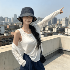 批发2026春夏季春季防晒罩衫两件套女微透薄款<b class='q'>长袖</b><b class='q'>衬衫</b>+无袖上衣