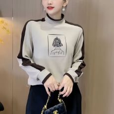 批发洋气拼色半高领长袖上衣女秋冬新款时尚<b class='q'>妈妈</b>休闲宽松显瘦打底衫潮