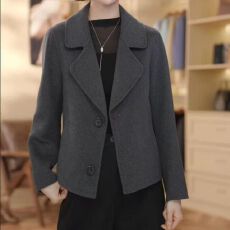 批发新款毛呢外套长袖小个子韩版宽松时尚短款西装呢女