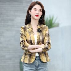 批发短款小西装外套女2026<b class='q'>春</b>秋季新款小个子休闲格子小西服上衣爆款