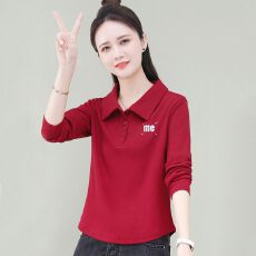 批发百搭简约T恤纽扣设计上衣<b class='q'>潮流</b><b class='q'>时尚</b>弧形下摆长袖