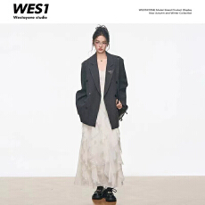 批发WESTAYONE 高级感休闲毛呢西装外套女2025新宽松慵懒风款