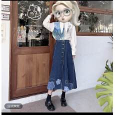 批发荆棘之舞A字蓝色小个子洋气感牛仔半身裙夏季女款高腰显瘦长款裙