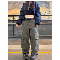 批发美式复古解构多口袋泼墨阔腿工装<b class='q'>裤</b>男女宽松百搭显瘦设计感长<b class='q'>裤</b>潮