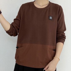 批发秋季新款时尚洋气<b class='q'>女士</b>圆领拼接宽松休闲长袖妈妈装<b class='q'>卫衣</b>