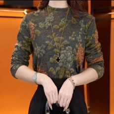 批发新款秋冬显瘦德绒妈妈打底保暖女装气质<b class='q'>上衣</b>时尚洋气印花长袖