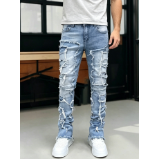 批发【HME】男士<b class='q'>牛仔裤</b>修身破洞高街直筒小脚长裤欧美跨境TEMU TikTok