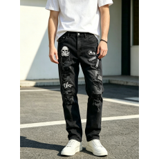 批发【HME】男士<b class='q'>牛仔裤</b>修身破洞高街直筒小脚长裤欧美跨境TEMU TikTok