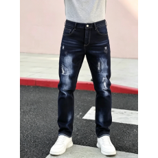 批发【HME】男士<b class='q'>牛仔裤</b>修身破洞高街直筒小脚长裤欧美跨境TEMU TikTok