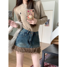 批发HME欧美夏季女士牛仔短裙潮牌高街气质毛边修身弹力a字短裤裙