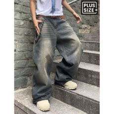 批发欧美跨境超大码男士牛仔裤高街潮牌加大号弹力6个X阔腿肥佬男长裤