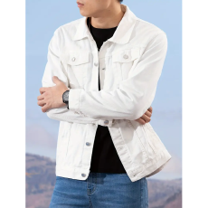 批发<b class='q'>欧美</b>跨境男士牛仔夹克潮牌高街休闲气质纯色<b class='q'>简约</b>百搭男款外套TEMU
