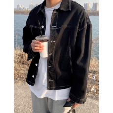 批发欧美跨境男士牛仔夹克潮牌高街宽松休闲经典纯色外套男款上衣TEMU