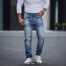 批发TEMU爆款<b class='q'>欧美</b>跨境男士牛仔裤休闲修身<b class='q'>简约</b>商务气质小直筒长裤外贸