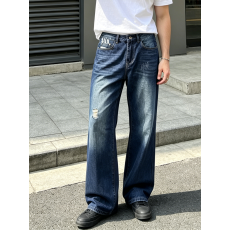 批发<b class='q'>欧美</b>跨境男士牛仔裤潮牌高街破洞<b class='q'>简约</b>气质修身弹力小直筒长裤TEMU