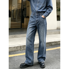 批发跨境欧码男士牛仔裤弹力修身蓝色小脚直筒长裤