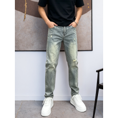 批发欧美跨境男士<b class='q'>牛仔裤</b>休闲修身显瘦气质复古潮流破洞小直筒裤