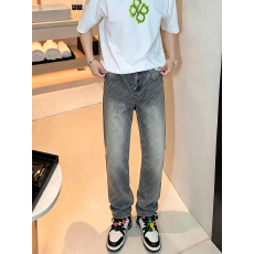 批发欧美跨境男士牛仔裤潮牌高街印花字母设计修身小直筒长裤外贸TEMU