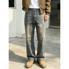 批发欧美跨境男士牛仔裤潮牌高街磨破美式复古简约小直筒长裤TEMU爆款