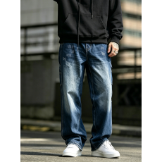 批发欧美跨境男士牛仔裤潮牌高街纯色宽松阔腿中直筒男款长裤外贸TEMU