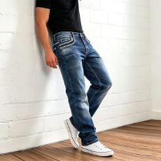 批发欧美跨境男士牛仔裤潮牌高街弹力修身蓝色小脚直筒长裤外贸TEMU