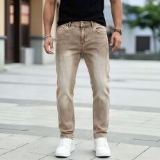 批发欧美跨境男士牛仔裤潮牌高街弹力修身蓝色小直筒长裤外贸TEMU爆款