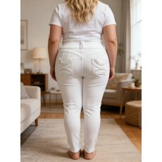批发HME<b class='q'>欧美</b>超大码女士牛仔裤潮牌高街重工6个X加大号白色弹力肥佬裤
