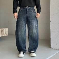 批发直筒宽松男款牛仔弯刀休闲长裤