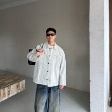 批发26新款水洗牛仔长袖外套男士秋季衬衫式翻领男上衣